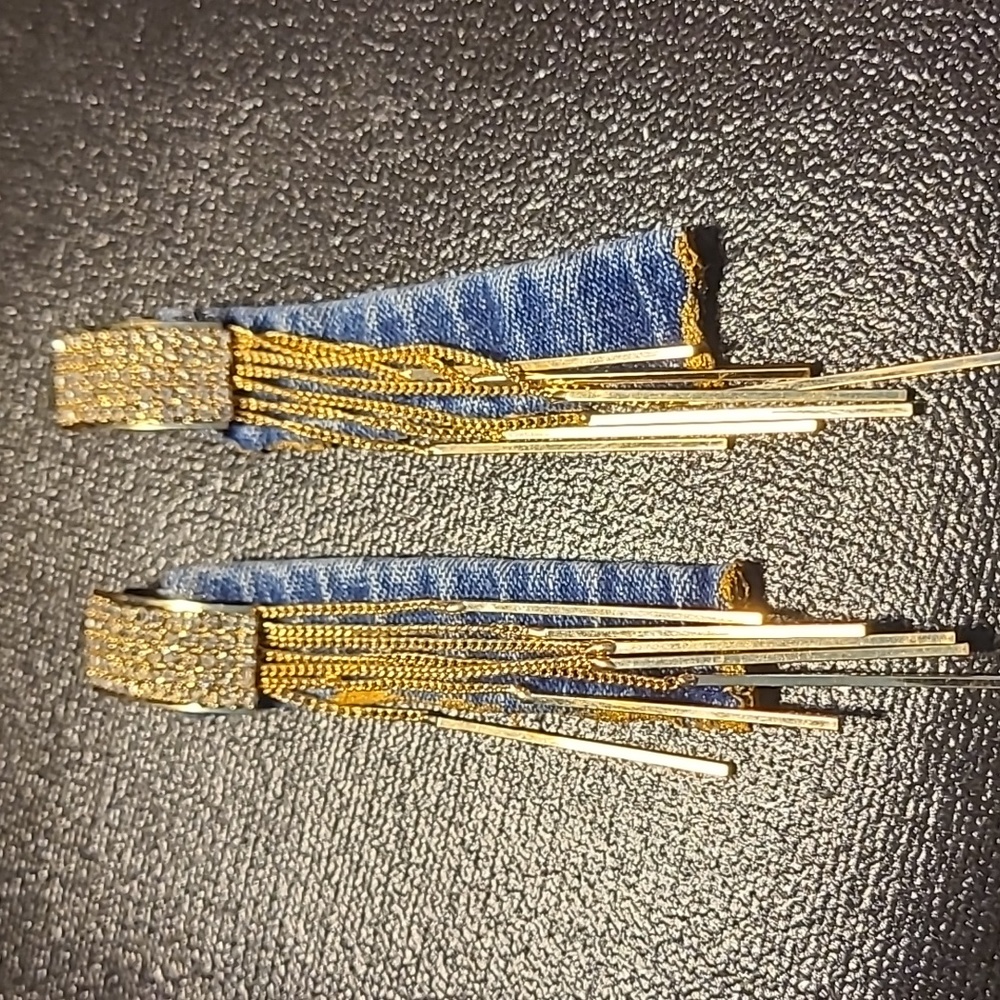 Clip on blue jeans denim fabric earrings - Picture 10 of 10